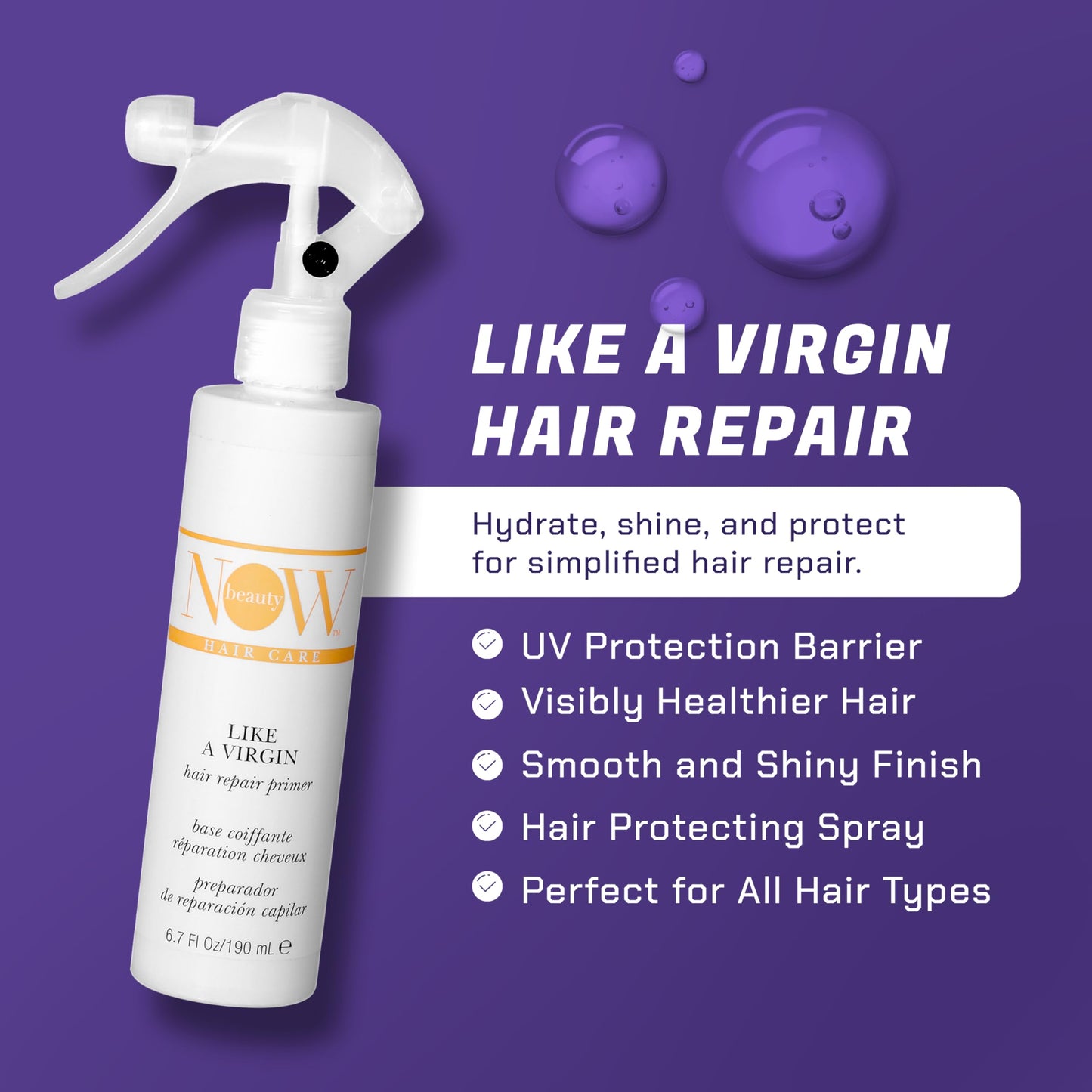 NOW BEAUTY Like A Virgin Hair Repair - Hair Lotion for Dry, Damaged Hair - Reverts Hair to a Soft, Smooth, Healthy State - Vegan - For Men & Women