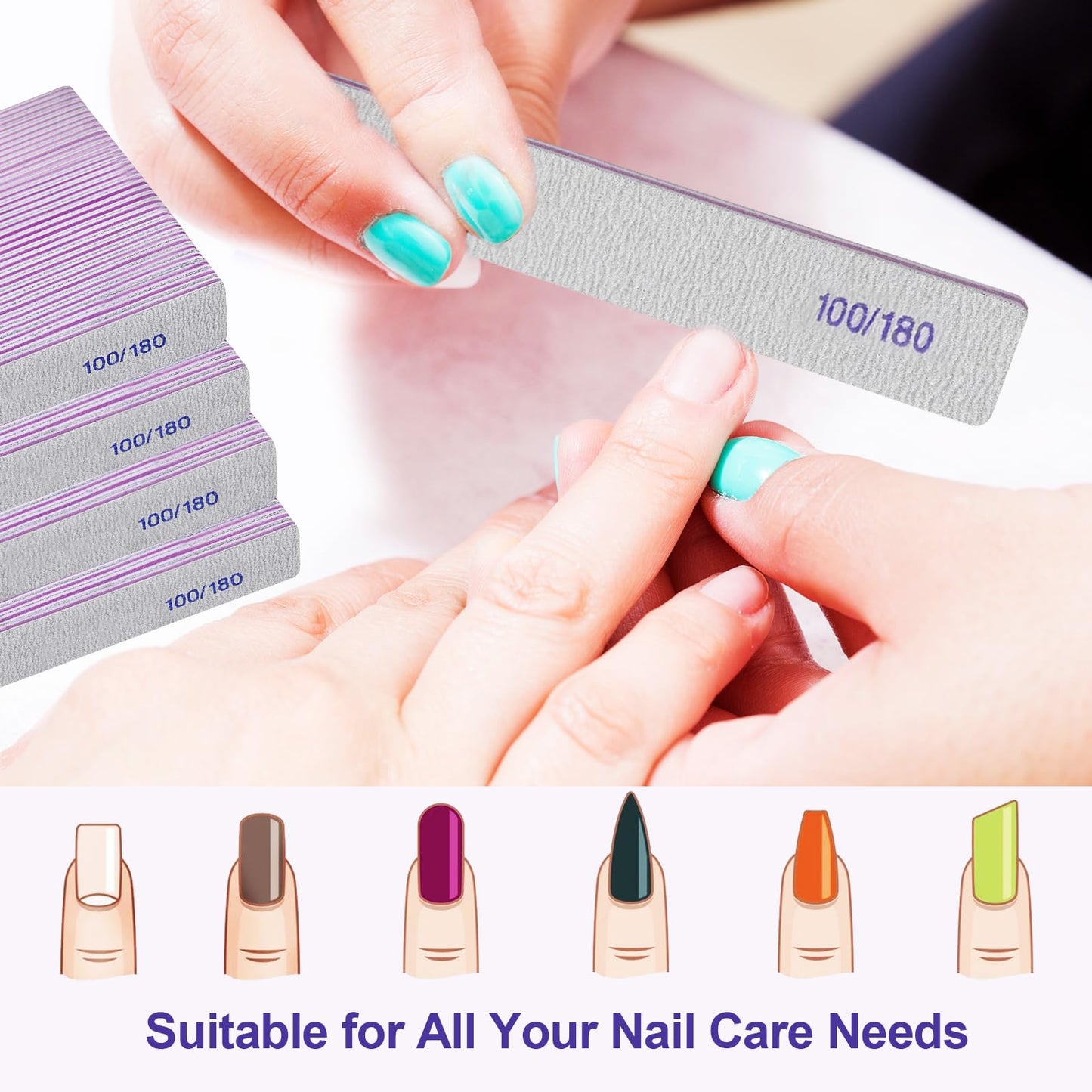 100/180 Grit Nail File (100 Pack), Emery Board Nail Files for Acrylic Nails and Natural Nails, Double Sided Emory Boards Professional Nail Filer Beauty and Personal Care HomeyEra
