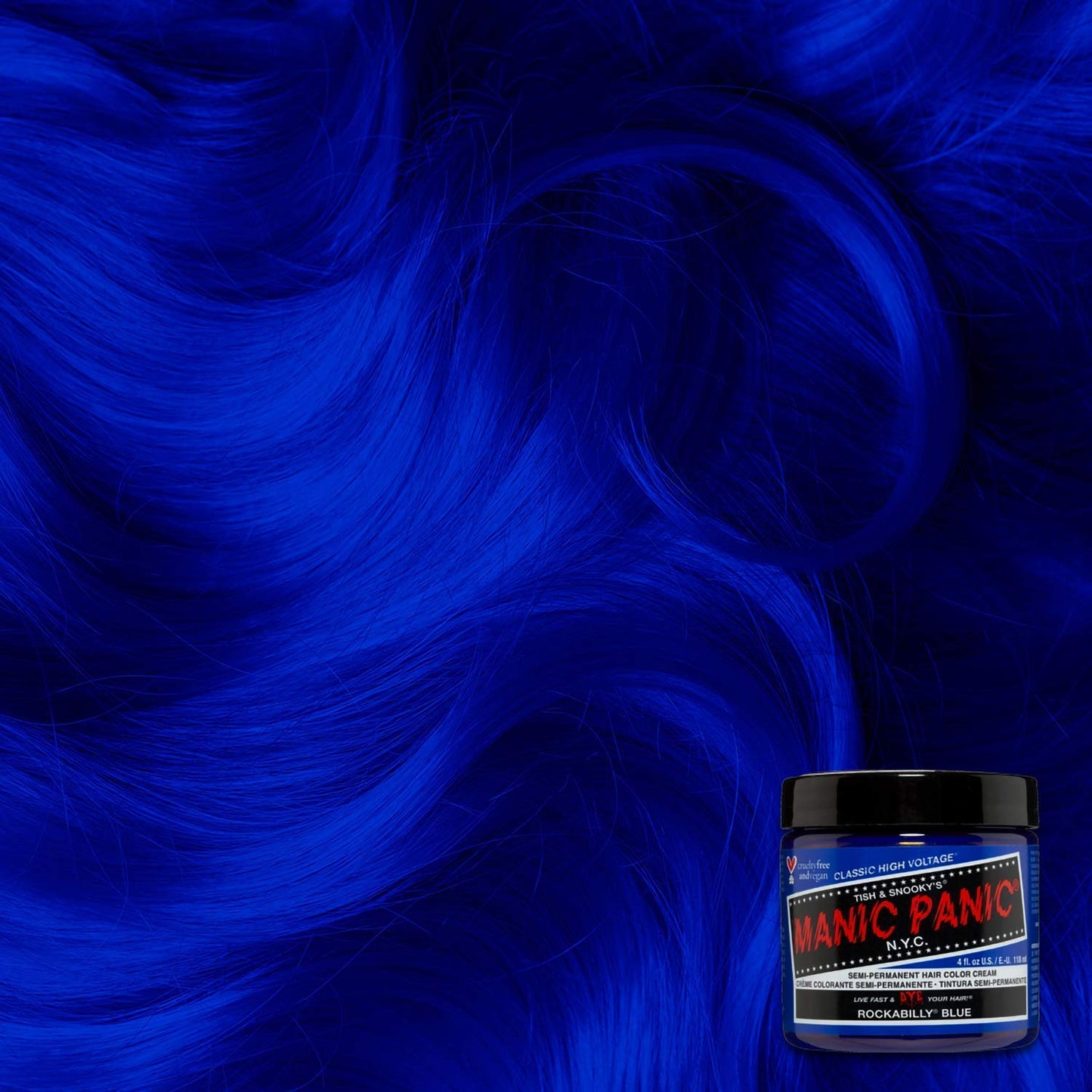 MANIC PANIC Classic Rockabilly Blue Semi Permanent Hair Color - True Neutral Blue Hair Dye for Women & Men That Lasts 4-6 Weeks - Vegan, Ammonia