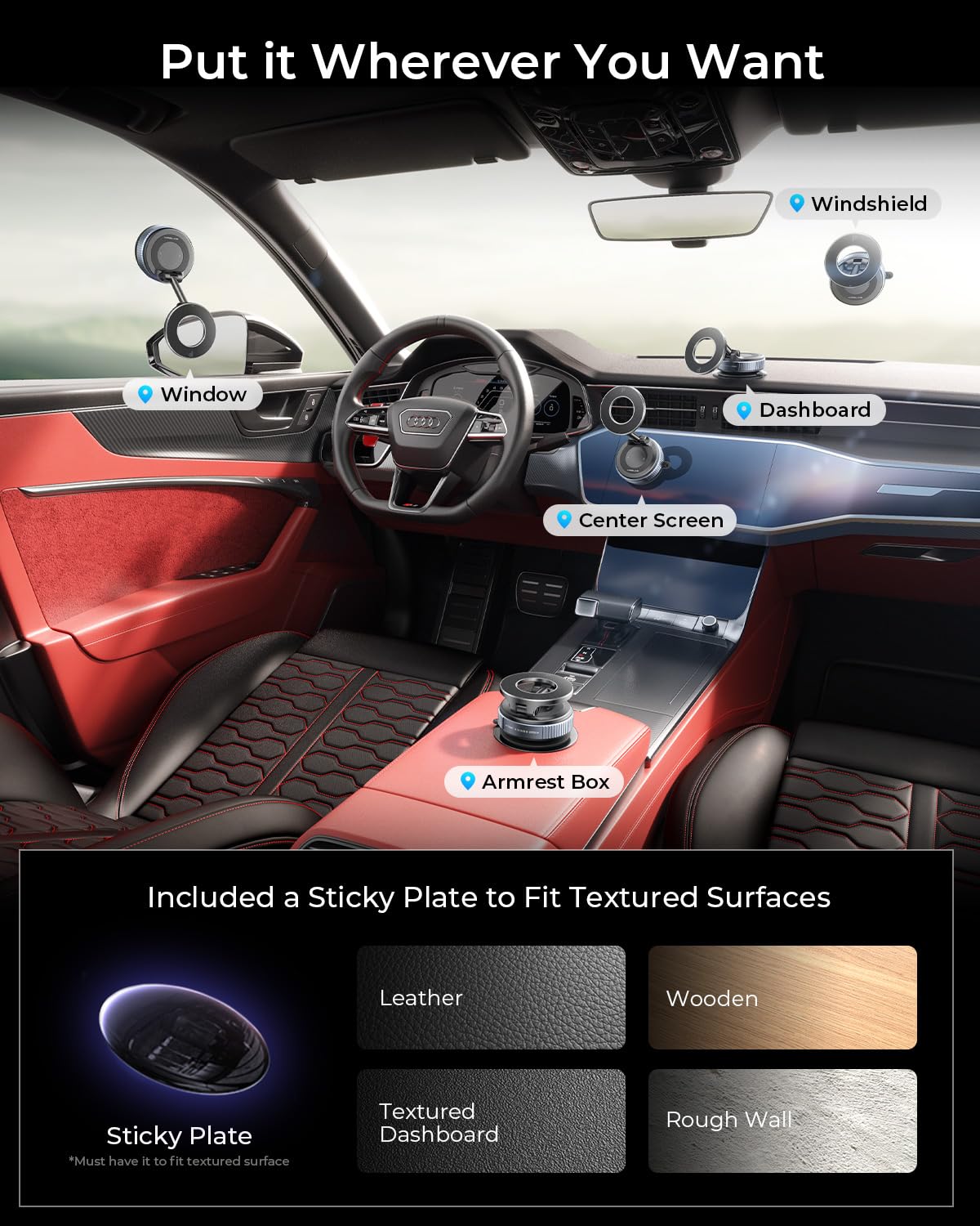 MRGLAS 2026 Upgraded Phone Holders for Your Car, Magsafe Car Mount Ultra Magnetic, 360° Adjustable Vacuum Suction Car Phone Mount, Car Truck…