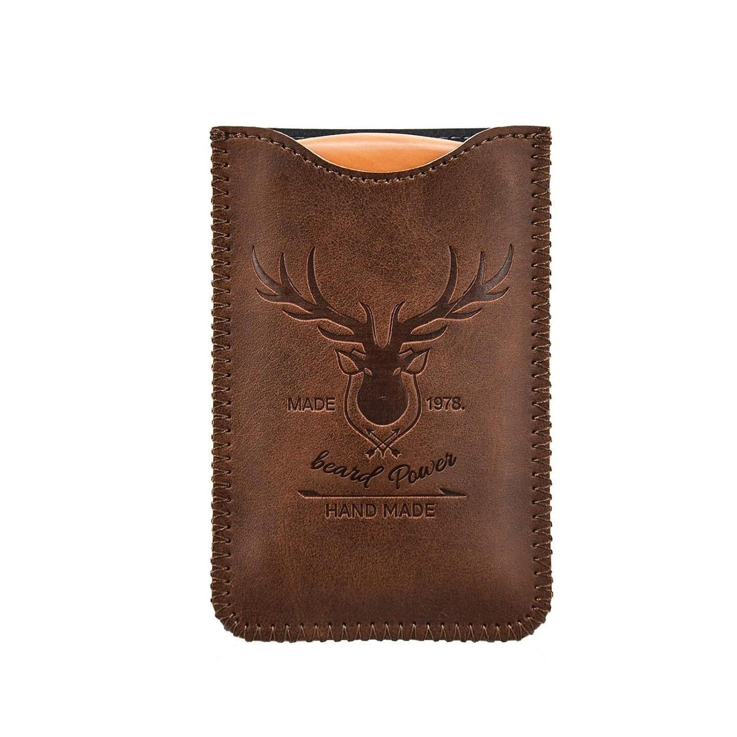 Menesia Wooden Comb with Durable Case - Fine & Coarse Teeth, Pocket Comb for Beards, Mustaches & Hair, Brown Deer Design