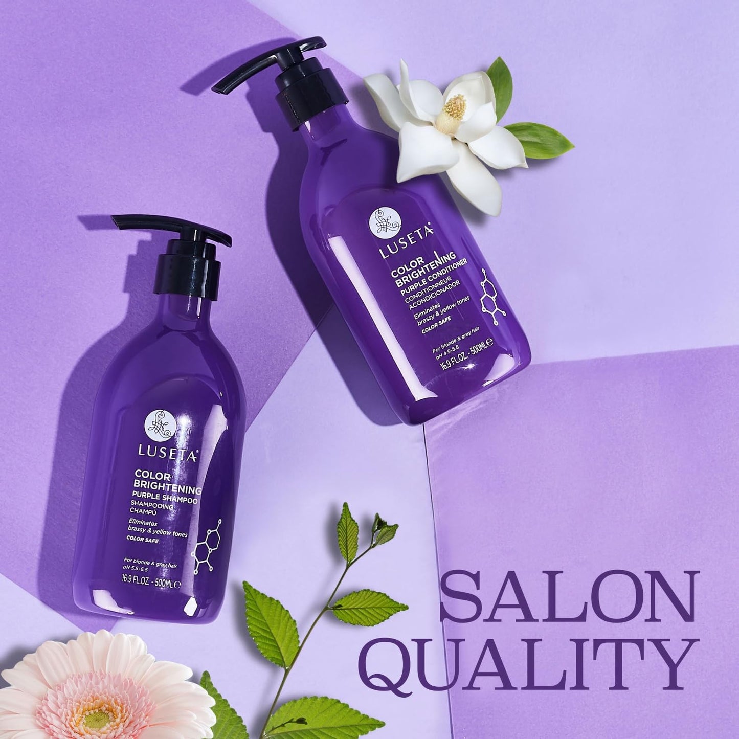Luseta Purple Shampoo and Conditioner Set for Blonde, Gray - Color Treated Hair - Sulfate Free Paraben Free - Infused with Cocos Nucifera Oil