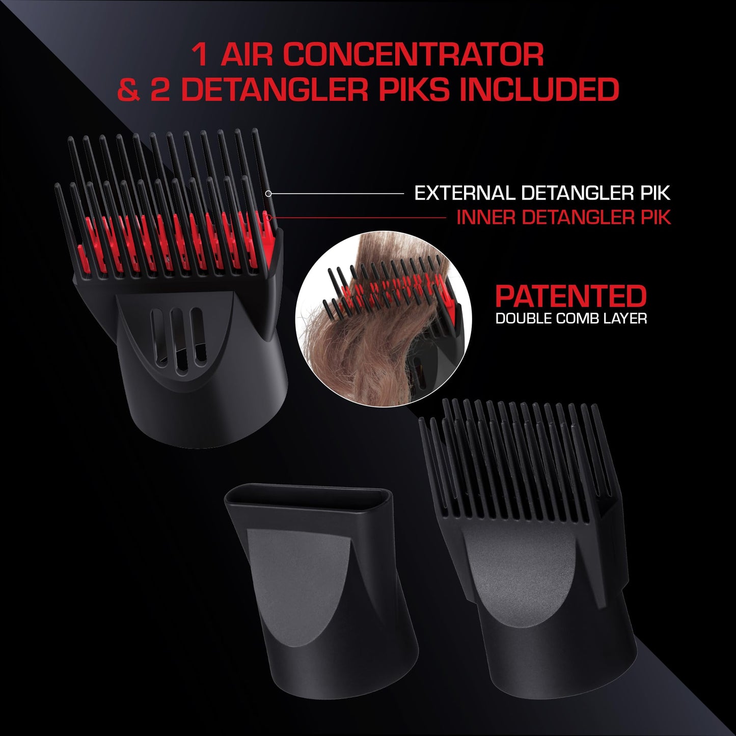 RED PRO 3200 Turbo Pro Detangler AC Hair Dryer, 3 Heat/2 Speed Settings, Cool Shot Button, Powerful Airflow, 3 Additional Styling Attachments