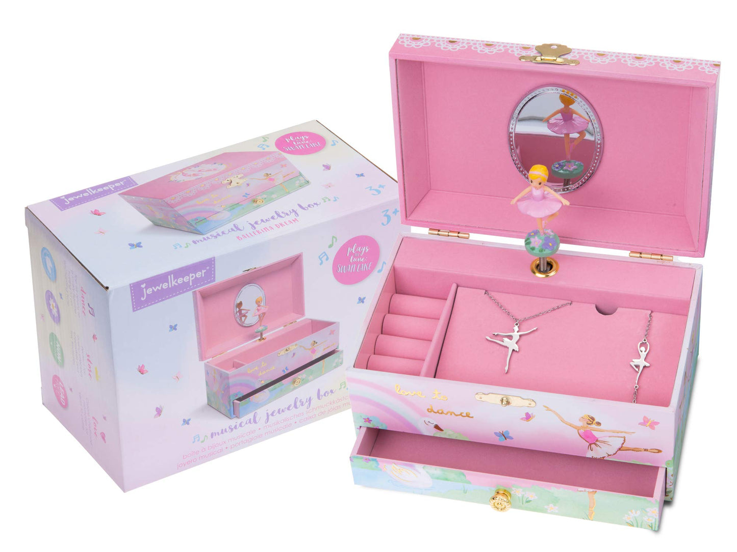 Jewelkeeper Ballerina Music Box & 3-Piece Jewelry Set - Pink Ballerina