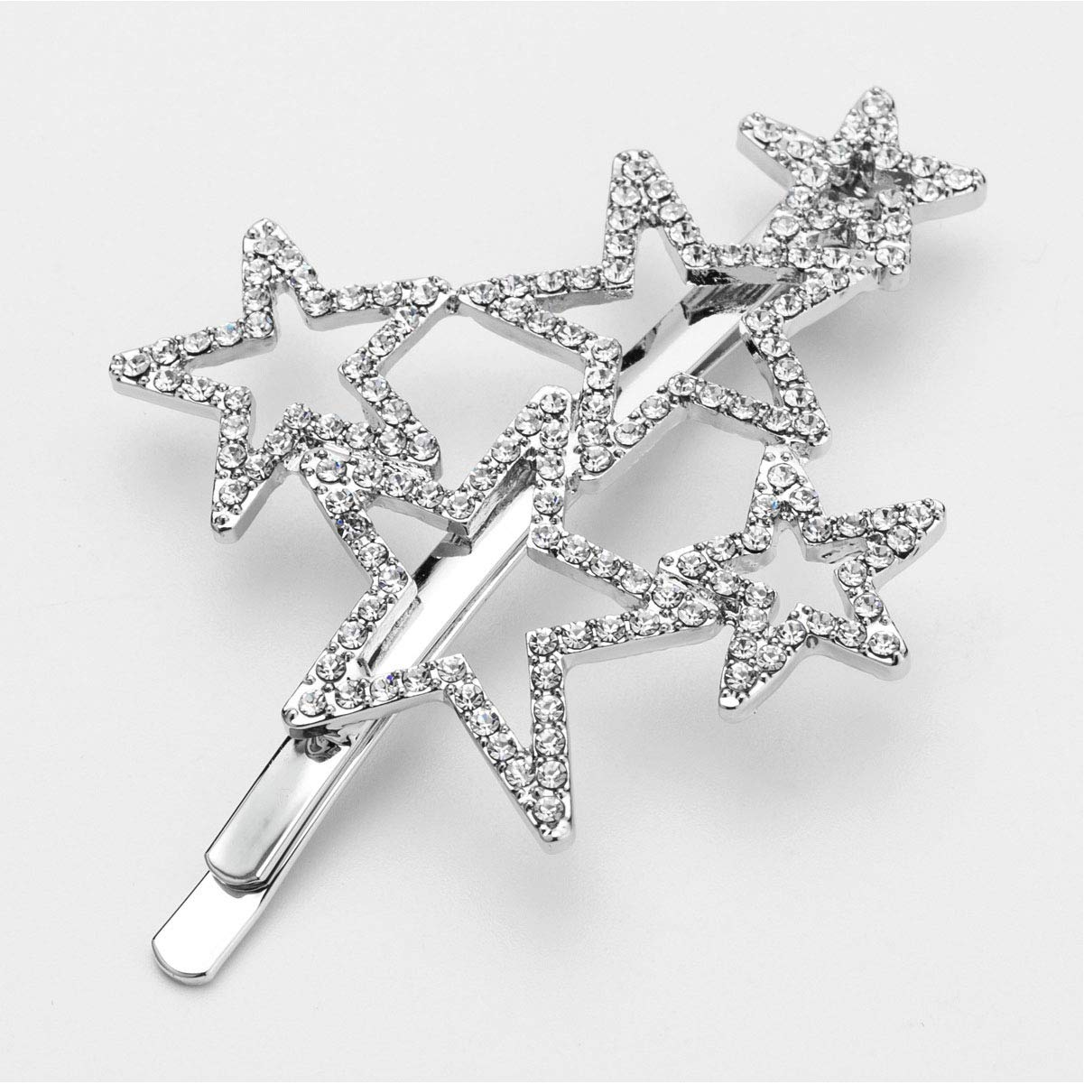 2Pcs Woman Silver Star Shape Shining Rhinestone Crystal Hairpin Hair Clip Metal Alloy Barrettes Hair Accessories for Party Wedding
