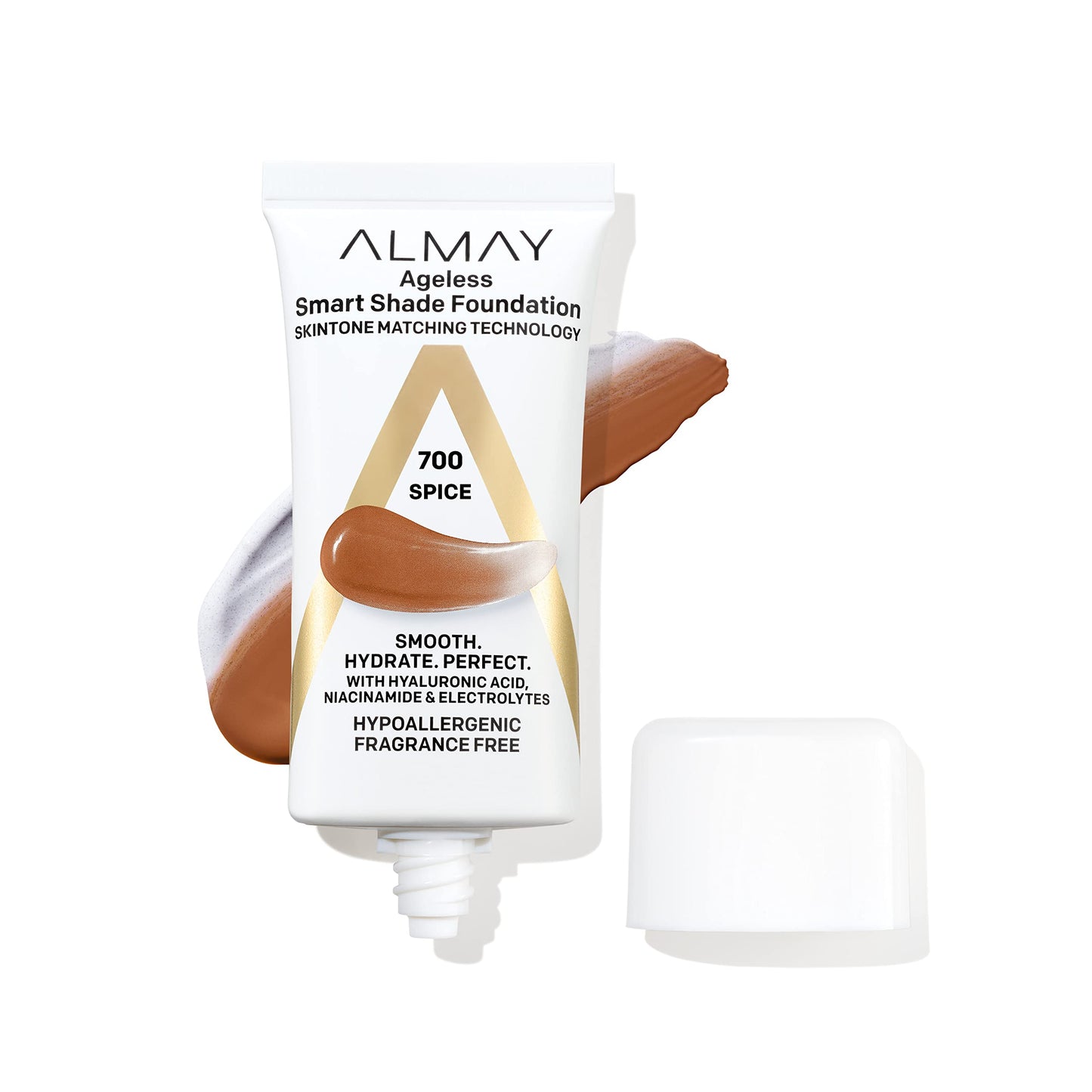 Almay Anti-Aging Foundation, Smart Shade Face Makeup with Hyaluronic Acid, Niacinamide, Vitamin C & E, Hypoallergenic-Fragrance Free, 700 Spice, 1 Fl