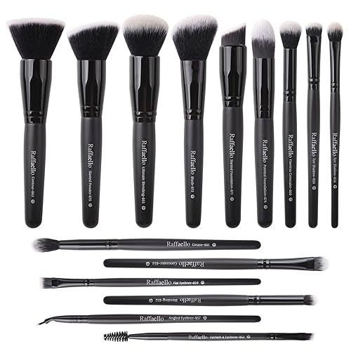 Raffaello Makeup Brushes 15Pcs Makeup Brush Set Premium Synthetic Powder Foundation Contour Blush Concealer Eye Shadow Blending Liner Make Up Brush