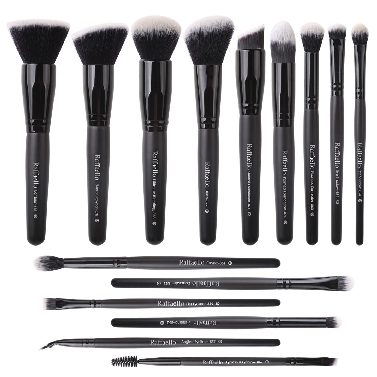 Raffaello Makeup Brushes 15Pcs Makeup Brush Set Premium Synthetic Powder Foundation Contour Blush Concealer Eye Shadow Blending Liner Make Up Brush
