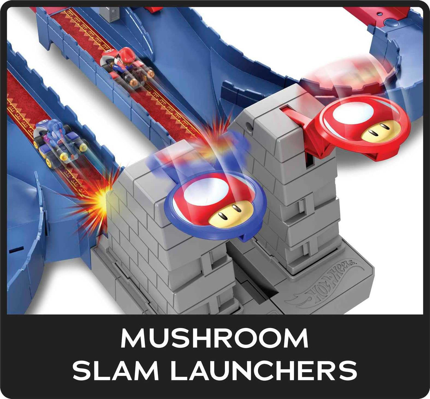 Hot Wheels Mario Kart Bowser’s Castle Chaos Modular Track with Side by Side Racing Lap Flags and Bowser Figure Connects to Other Sets Gift idea…