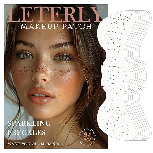 Leterly 24 Pcs Glitter Freckles Face Tattoo,Brown Face Glitter Makeup Patches Cute Sparkle Freckles Patches Waterproof Makeup Speckles for Face