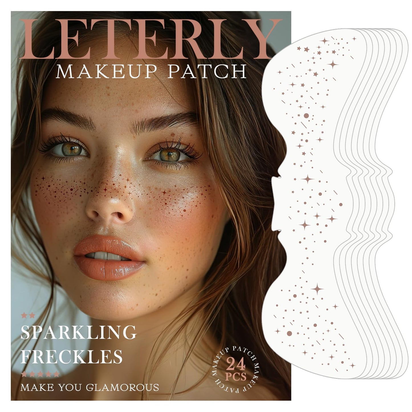 Leterly 24 Pcs Glitter Freckles Face Tattoo,Brown Face Glitter Makeup Patches Cute Sparkle Freckles Patches Waterproof Makeup Speckles for Face