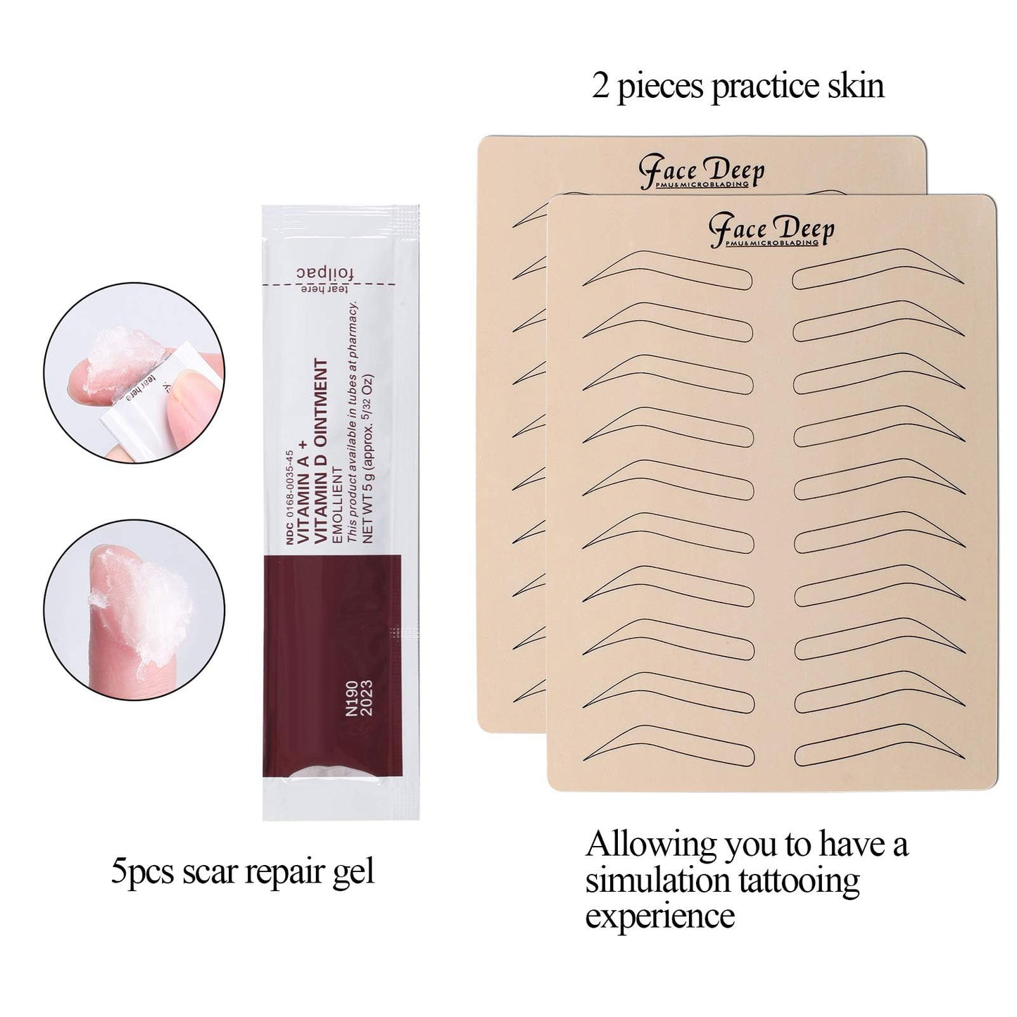 Fenshine Eyebrow Practice Kit with Blades Pigment Practice Skin Eyebrow Ruler Repair Gel Ring Cup Finger Gloves Pencil