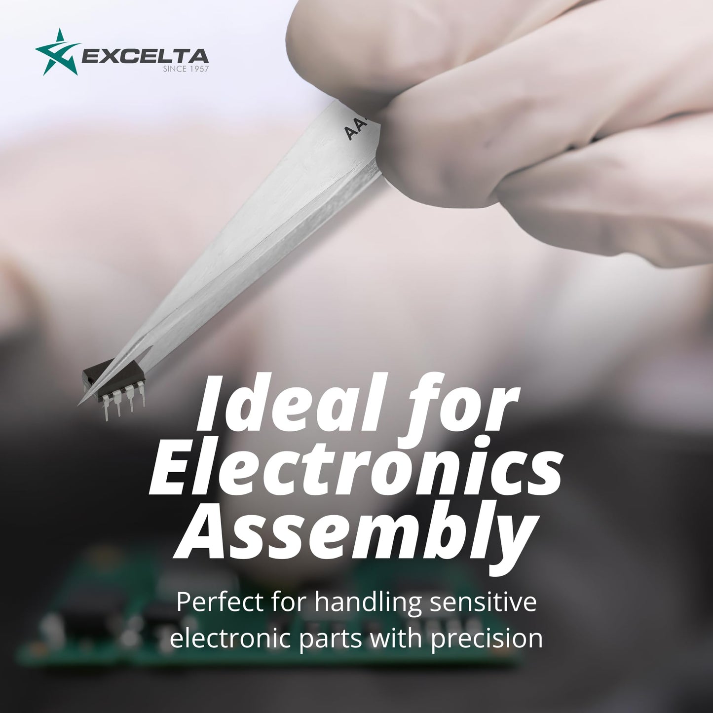 Excelta AA-SA-SE Straight Medium Pointed Tweezers, Anti-Magnetic Stainless Steel, ESD-Safe, Conductive, Precision Tweezers for Electronics, Jewelry