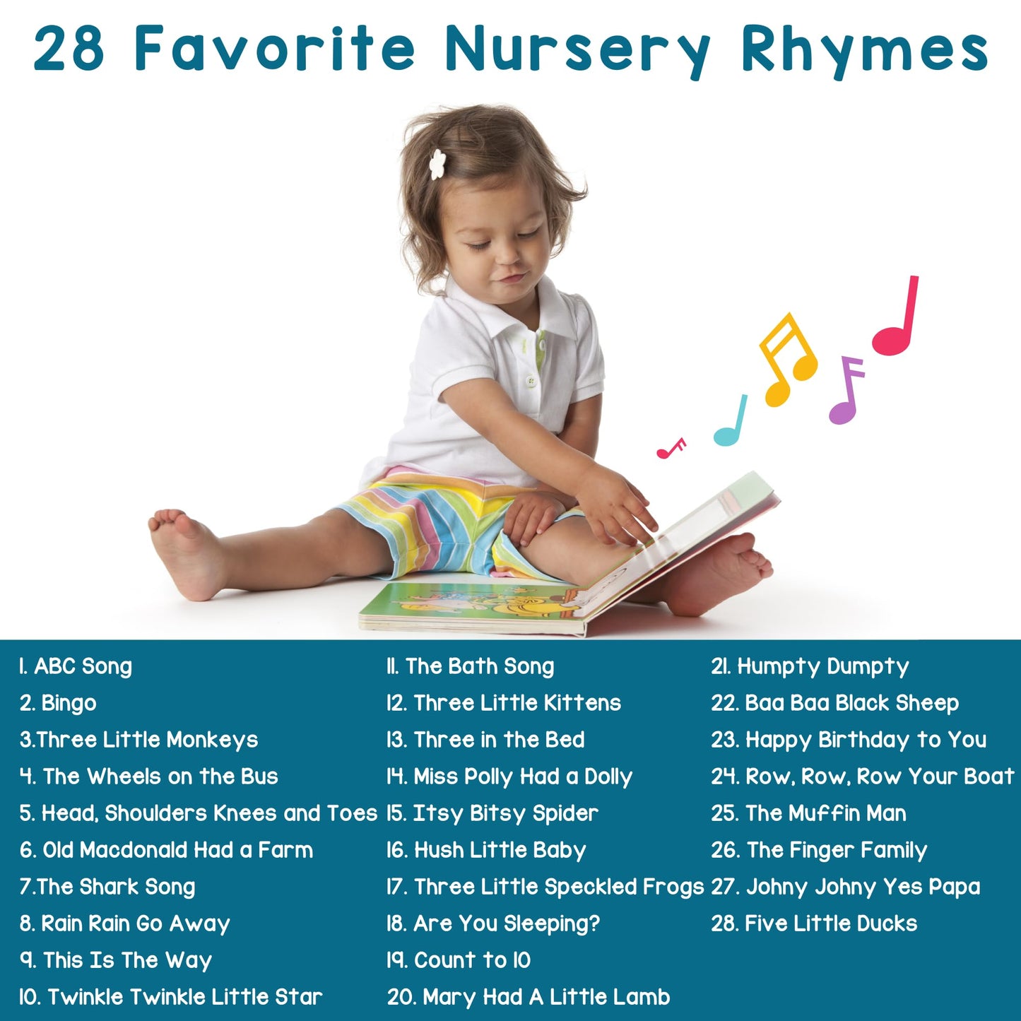 LEARNING BUGS Nursery Rhymes Book | 28-Button Musical Toy with Favorite Sing-Along Songs | Interactive Music Book for Toddlers Ages 1–3