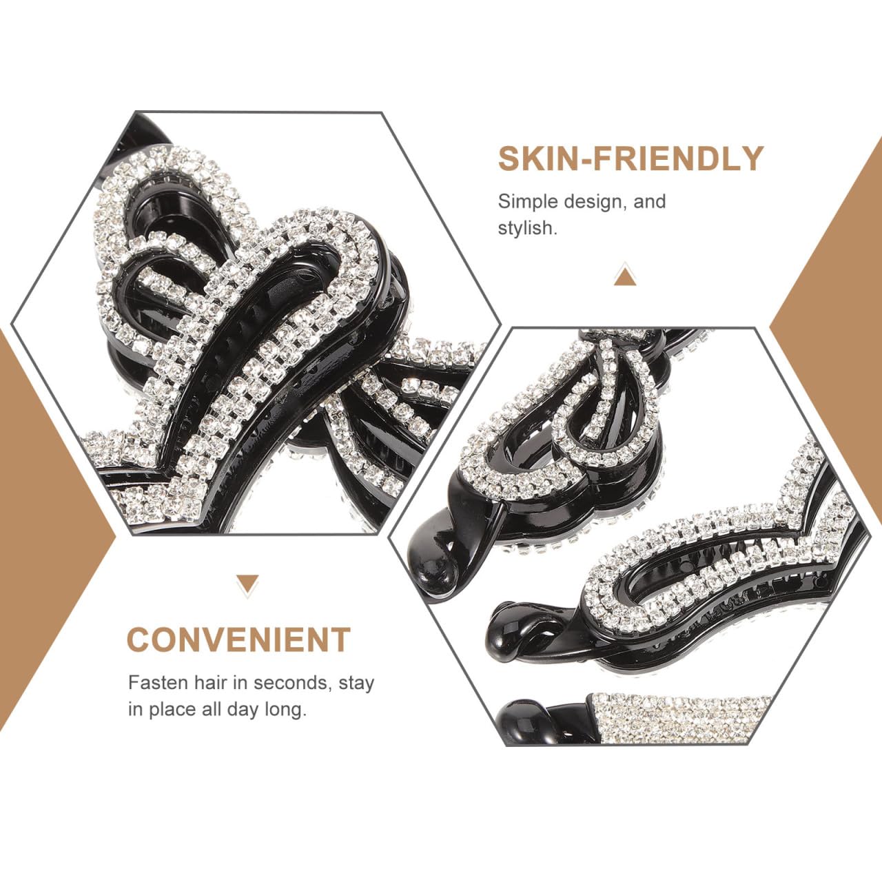 Beaupretty Diamond-in Banana Hair Clip 3 Pcs Rhinestone Hair Claw for Women Perfect for Updos and Everyday Styles