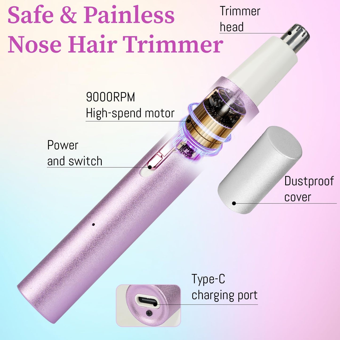 Mendaping 2026 Rechargeable Nose & Ear Hair Trimmer, Dual-Edge Blade Electric Clipper for Women Men, Facial & Eyebrow Hair Removal Tool, Powerful Beauty and Personal Care Mendaping