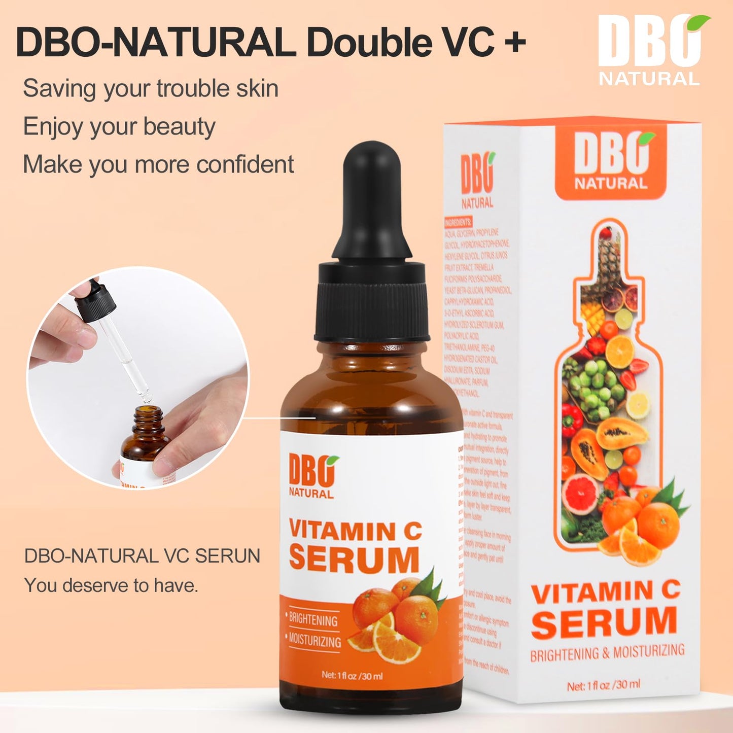 Vitamin C Face Serum With Hyaluronic Acid, Hydrating, Anti-Aging, Brightening, Blemishing For Face Glowing.30ml Natural Ordinary Serum For Day/Night