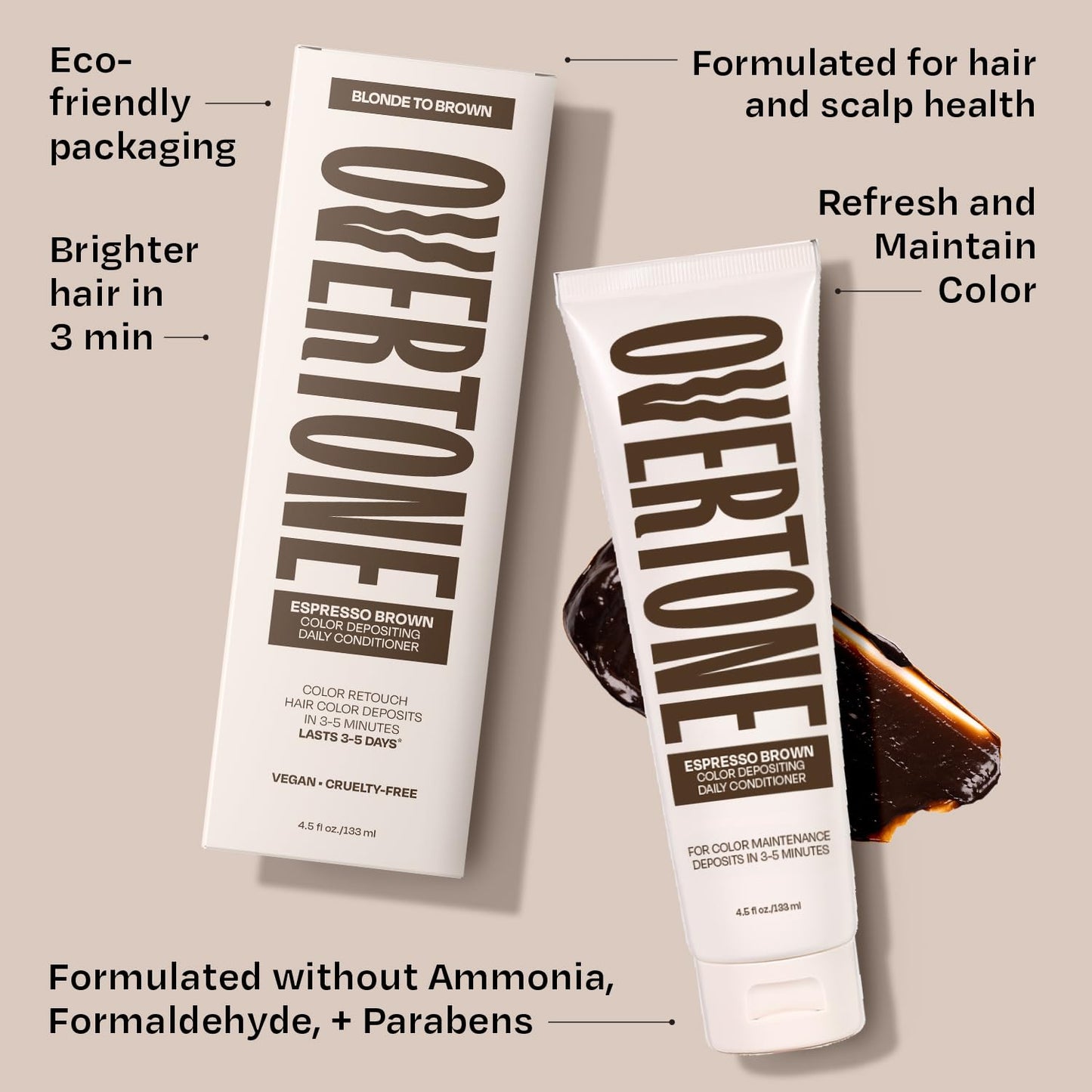 Overtone Daily Color Depositing Conditioner for Hair, Espresso Brown: Temporary Pigment with Shea, Coconut & Avocado Oils, Hydrating, Vegan Beauty and Personal Care oVertone