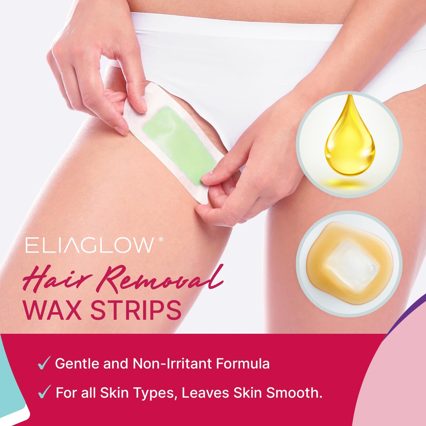 Wax Strips Hair Removal for Women: Waxing Kit with 20 Pcs Body Waxing Strips Dual Sides & 4 Calming Oil Wipe For Face, Bikini, Legs, Lip Beauty and Personal Care ELIAGLOW