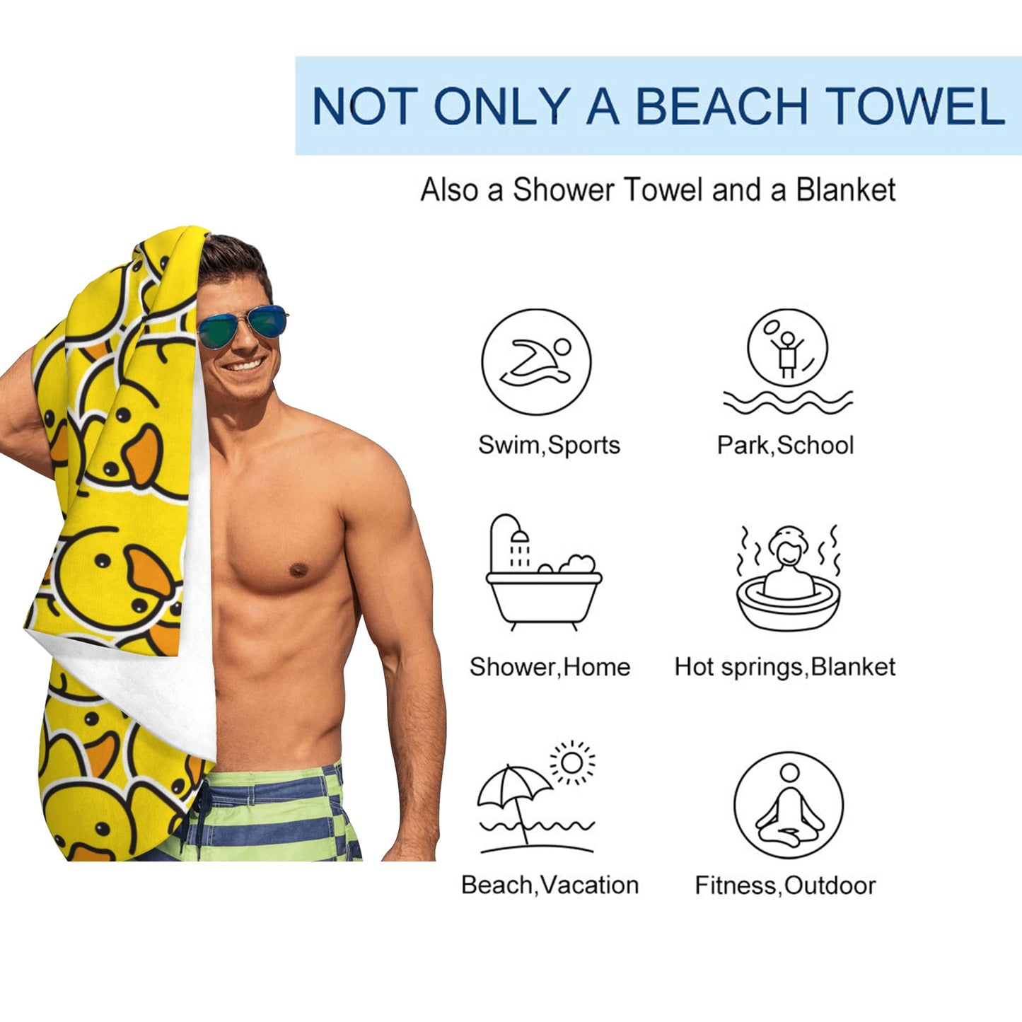 HUIANBPO Cute Rubber Ducky Pattern Microfiber Beach Towel 32x52inch,Large Bath Towels for Kids and Adults - Quick Dry Absorbent Sand Free Towel…