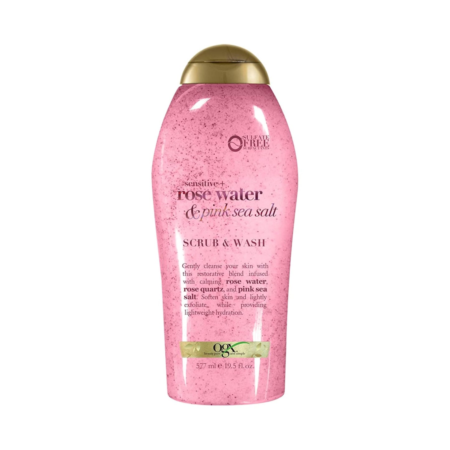 OGX Sensitive + Rose Water & Pink Sea Salt Exfoliating Body Scrub + Rose Quartz, Gentle Exfoliating Daily Body Wash Softens Skin, Body Scrub