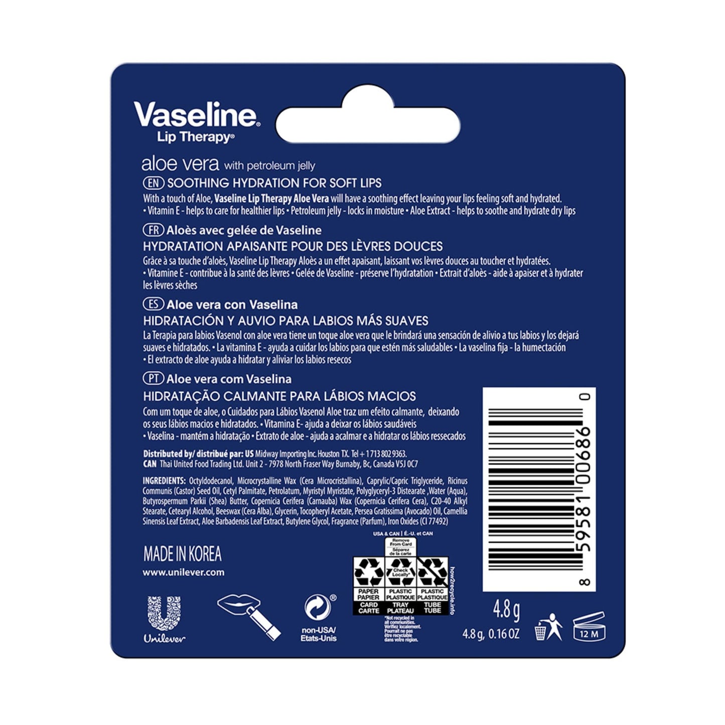 Vaseline Aloe Fresh Lip Therapy Stick- .16 oz (Pack of 2) Beauty and Personal Care Vaseline