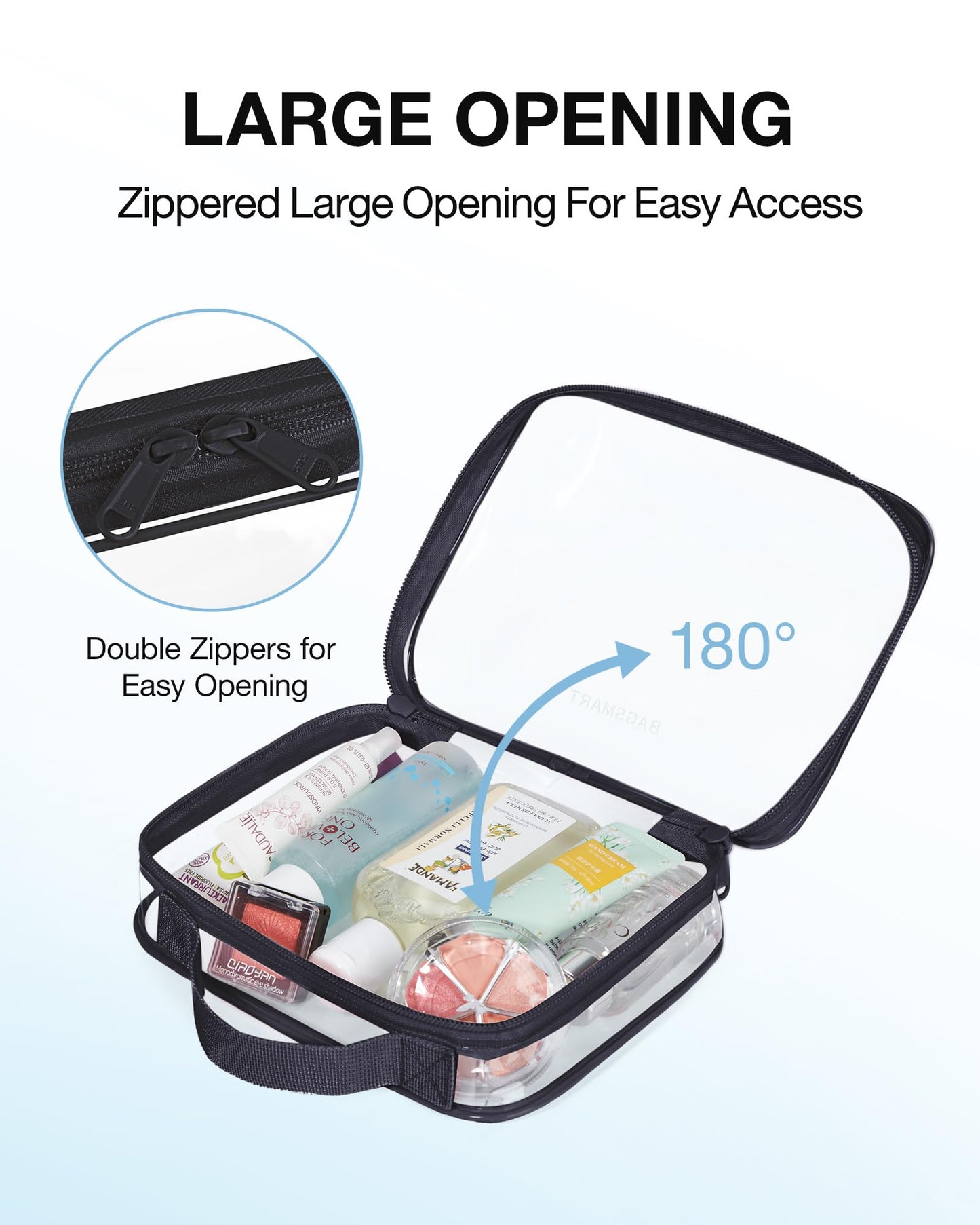 BAGSMART Clear Toiletry Bag, TSA Approved Travel Toiletry Bag Carry On Travel Accessories Bag Airport Airline Quart Size Bags water-resistant Makeup Beauty and Personal Care BAGSMART