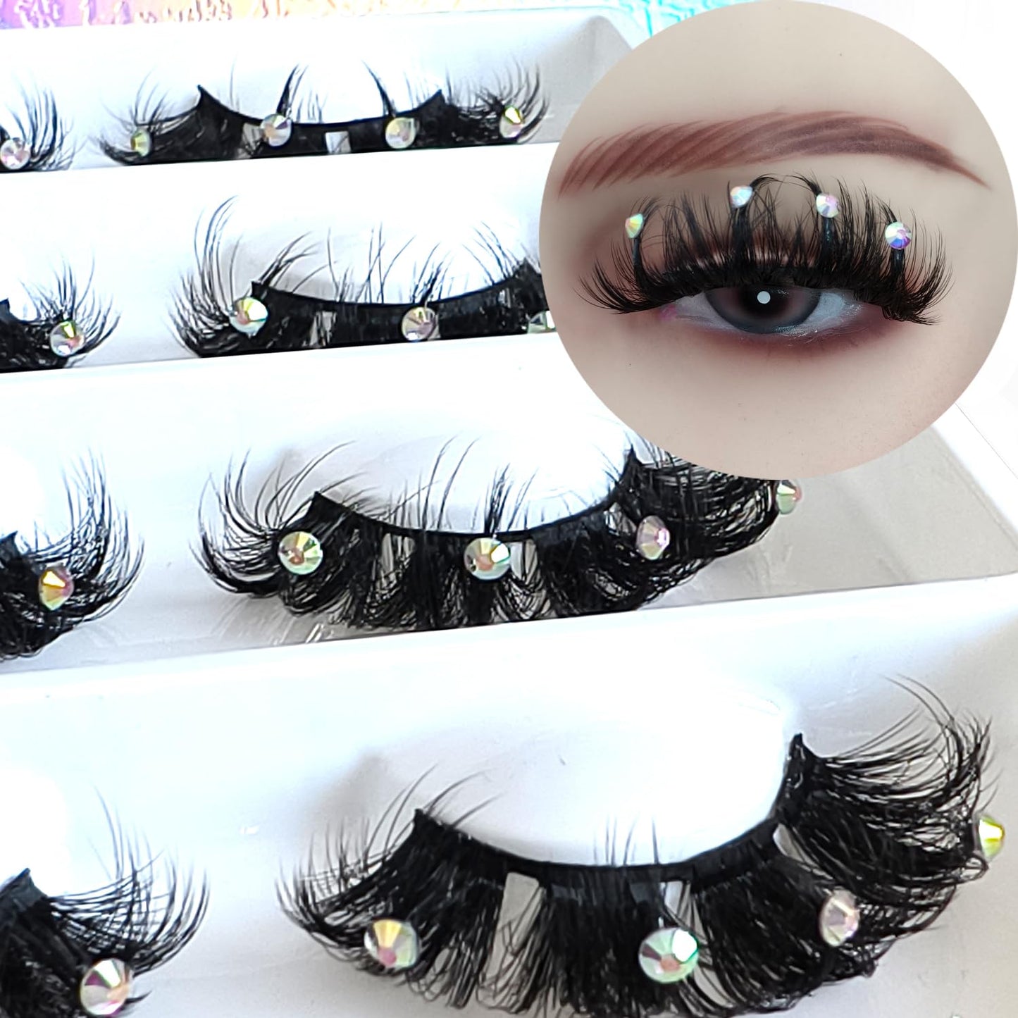 Mink Lashes with Glitter Rhinstones for Party Dramatic Diamond Decorative Gem Eyelashes (crystal)