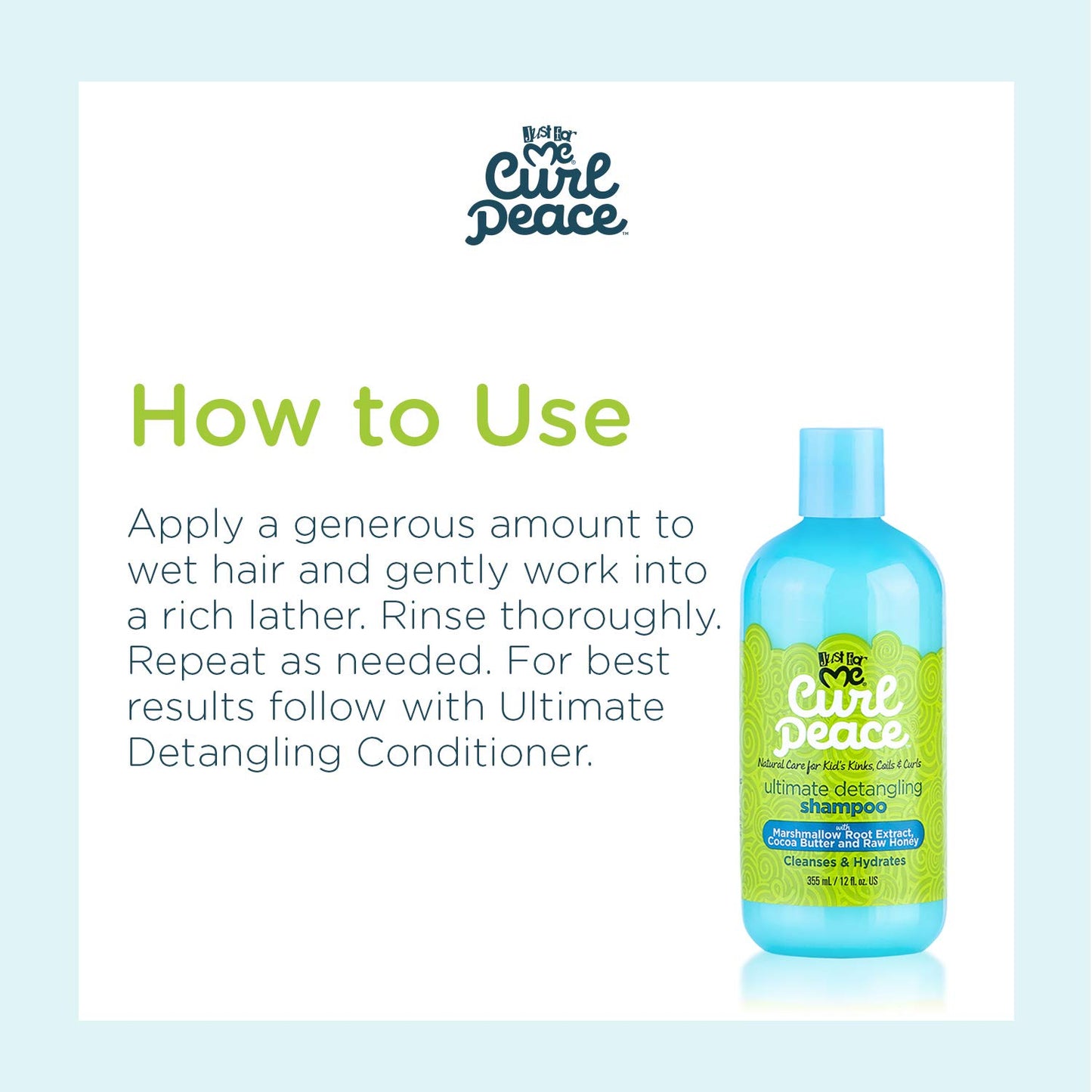 Just For Me Curl Peace Ultimate Detangling Shampoo - Cleanses & Hydrates, Contains Marshmallow Root Extract, Cocoa Butter & Raw Honey, No Animal