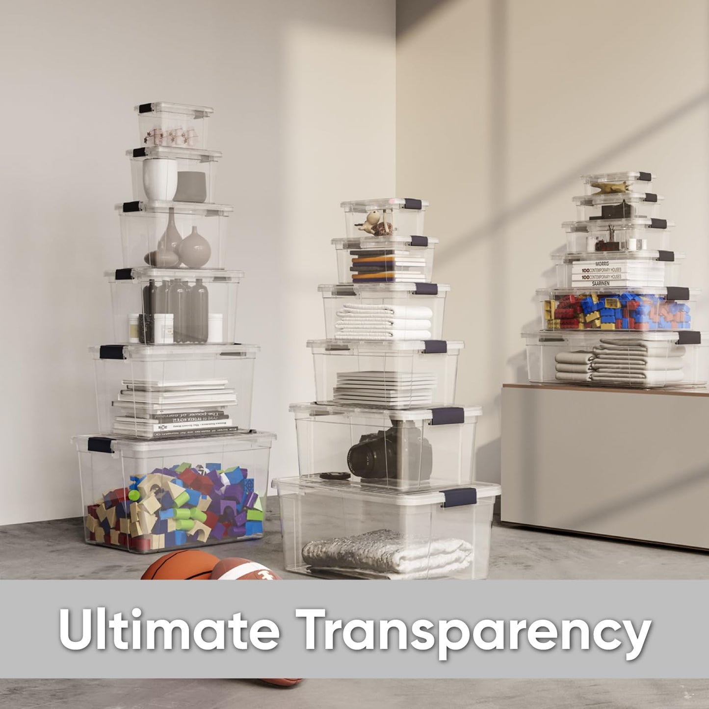 Superio Clear Plastic Storage Bin with Lid, 11 Qt, Non-Toxic, BPA Free, Odor Free, Organizer Storage Box, Stackable Plastic Tote for Home, Garage…