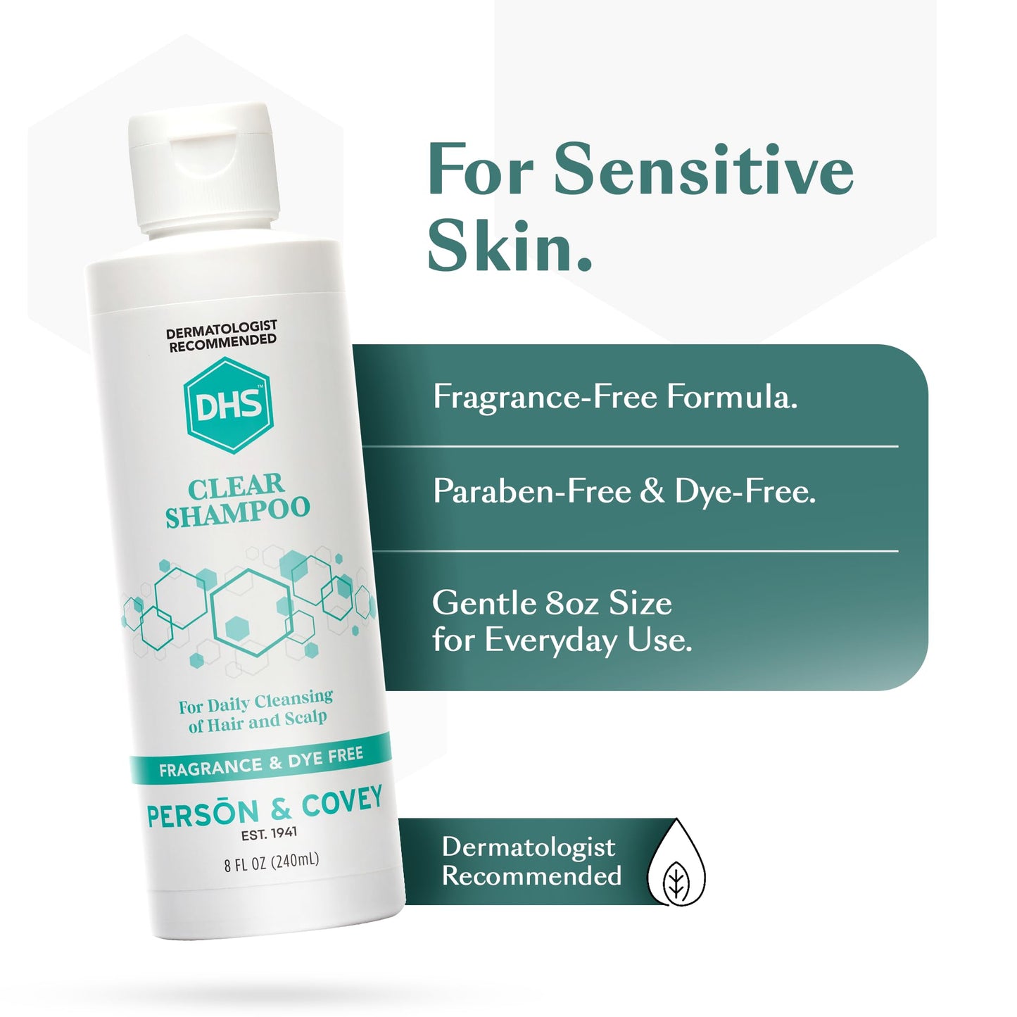 DHS Clear Shampoo - Women’s and Men’s Shampoo for Sensitive Skin/Unscented, Cleans Hair and Treats Dry Scalp/Irritant-free, Paraben-free