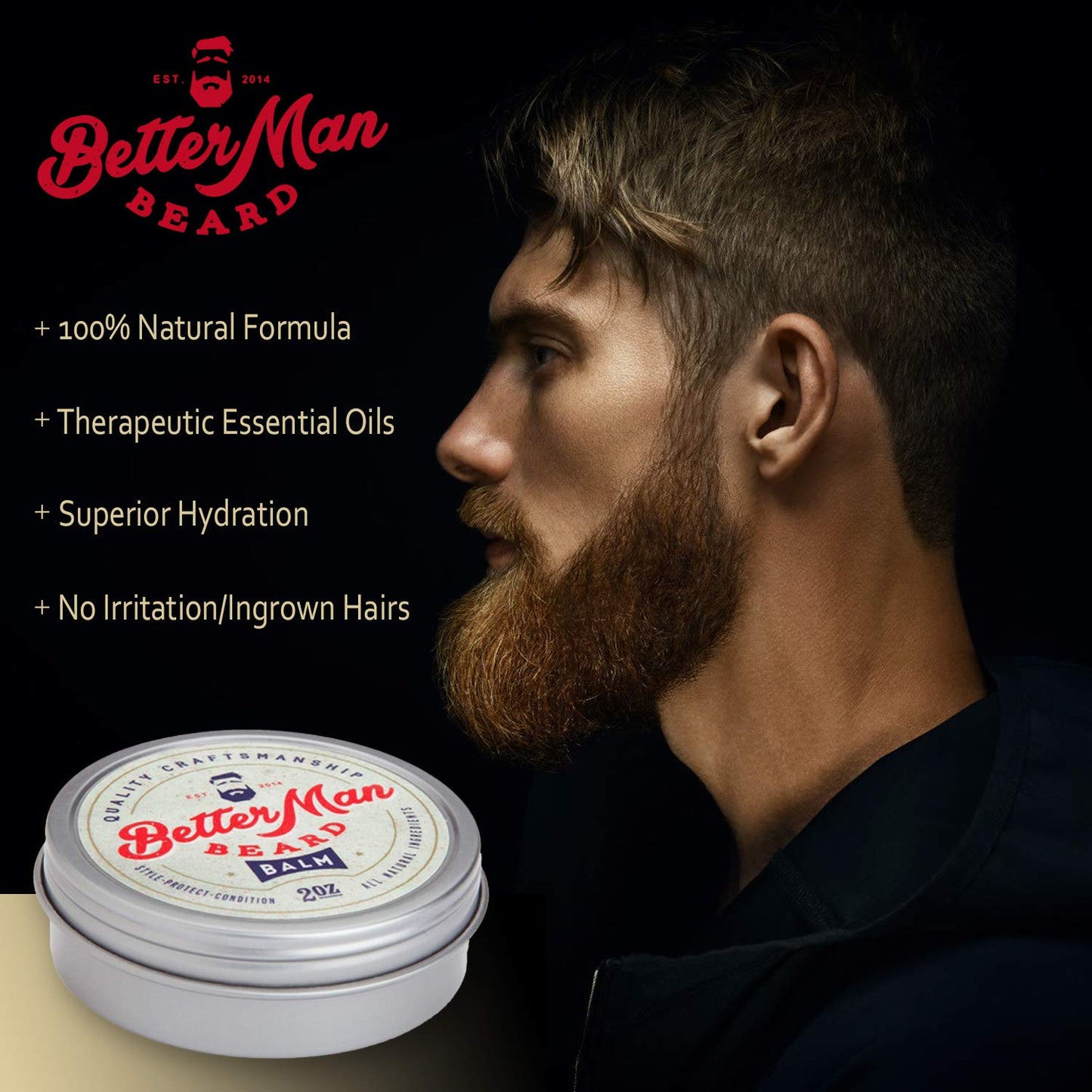 BETTER MAN BEARD Balm - 2 oz All-Natural Moisturizing Beard Balm with Therapeutic Grade Essential Oils & 100% Natural Formula - Balm-01