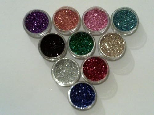 10 x Body Art Glitter Color pots - 5 Grams Each red Blue Black Green Silver Gold Purple Blue Orange Pink