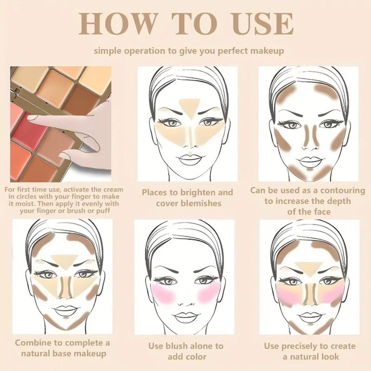 12-Color Cream, 2-in-1 Concealer & Contour Cream for Refined Makeup