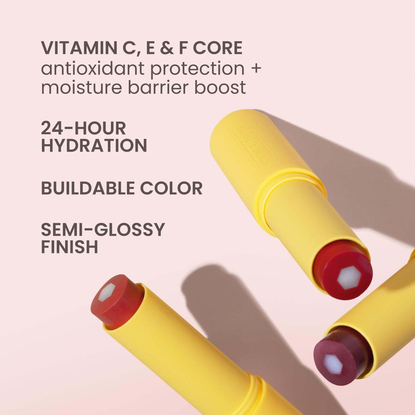 Burt’s Bees Tinted Boosted Balm, Rose Knows, Hydrating Tinted Lip Balm with Vitamin C, E, and F Core, 24 Hour Lip Moisturizer with Responsibly Sourced