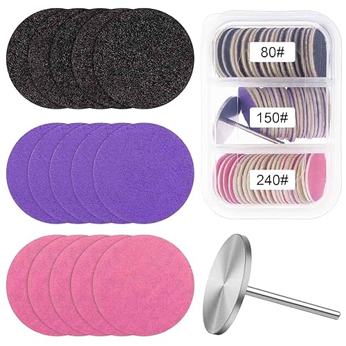 Difenni Sanding Paper Discs with Metal Nail Drill Bit Foot Sandpaper Discs 25mm Foot File Sandpaper Discs #80#150#240 Grits for Manicure Pedicure