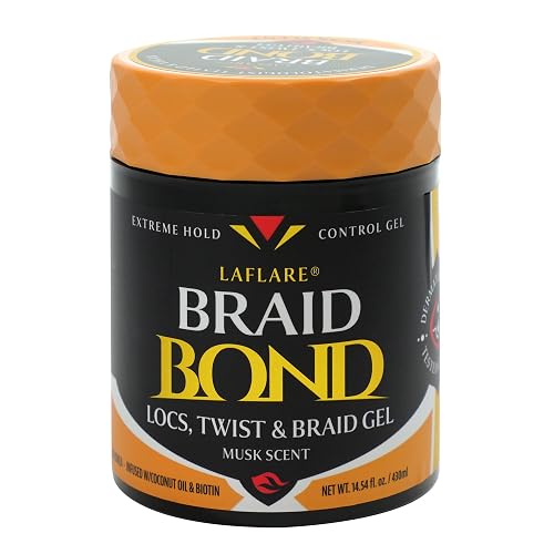 Laflare 430 ml Braid Bond Gel Bulk Extreme Hold for Natural & Kids Hair, Vegan, Nourishing, Braiding Hair, Twist Hair (Musk)