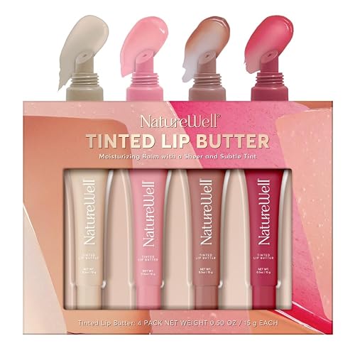 NATURE WELL Tinted Lip Butter Variety Pack, Shear & Subtle Tinted Moisturizing Balms, Vanilla Scented, Lightweight & Non-Greasy, Vitamin E, Shea