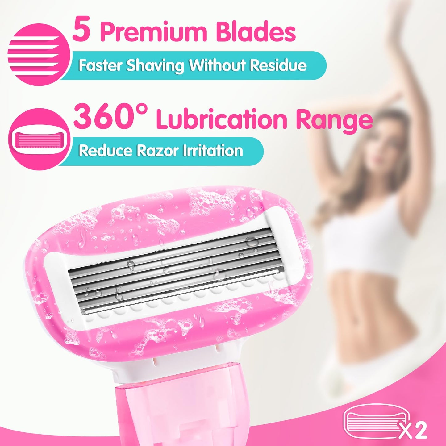 DreamGenius Travel Razors for Women, Travel Size Toiletries Include 1 Handle and 2 Cartridges, Extra Smooth 5-Blade Travel Essentials Razor with Case Beauty and Personal Care DreamGenius
