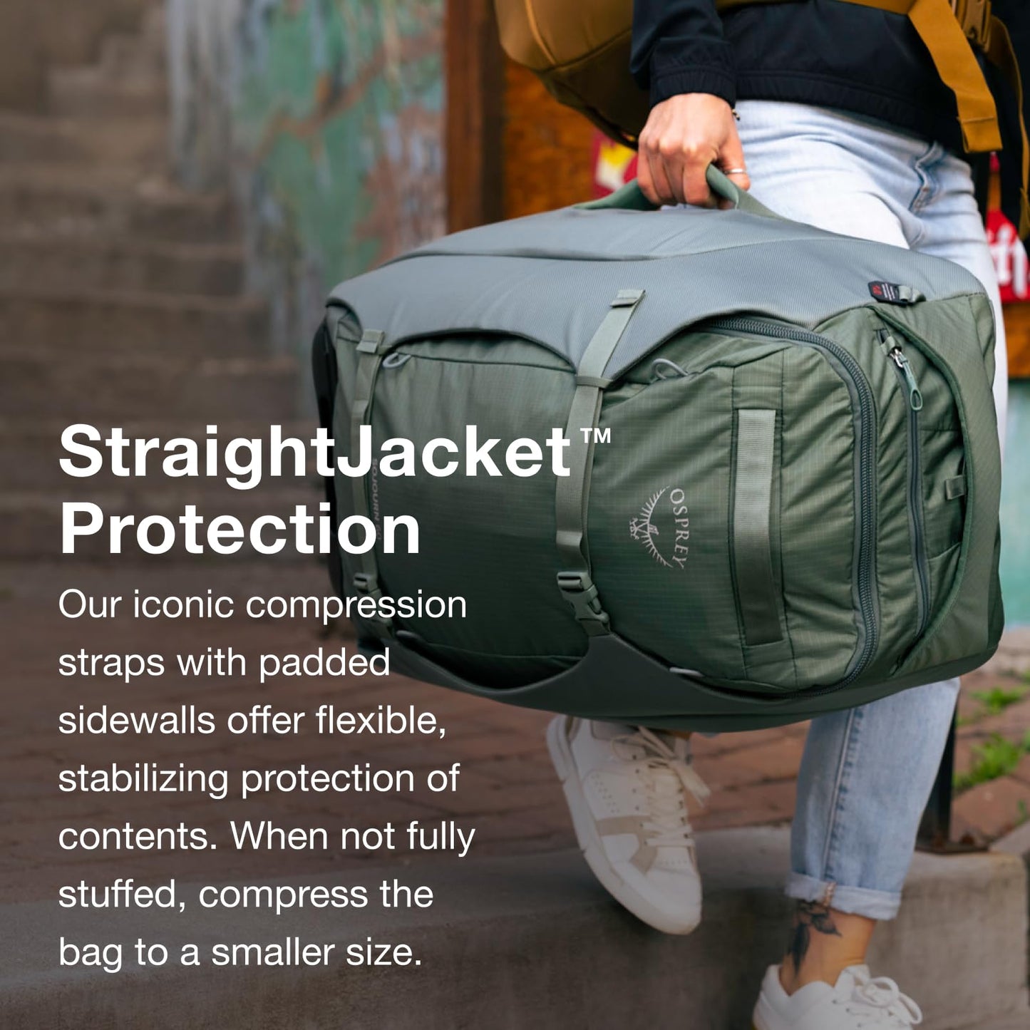 Osprey Sojourn Porter 46L Travel Backpack - Carry-On Compliant Luggage with StraightJacket Compression and Padded Laptop Sleeve - Durable Pack for International or Urban Travel, Koseret Green