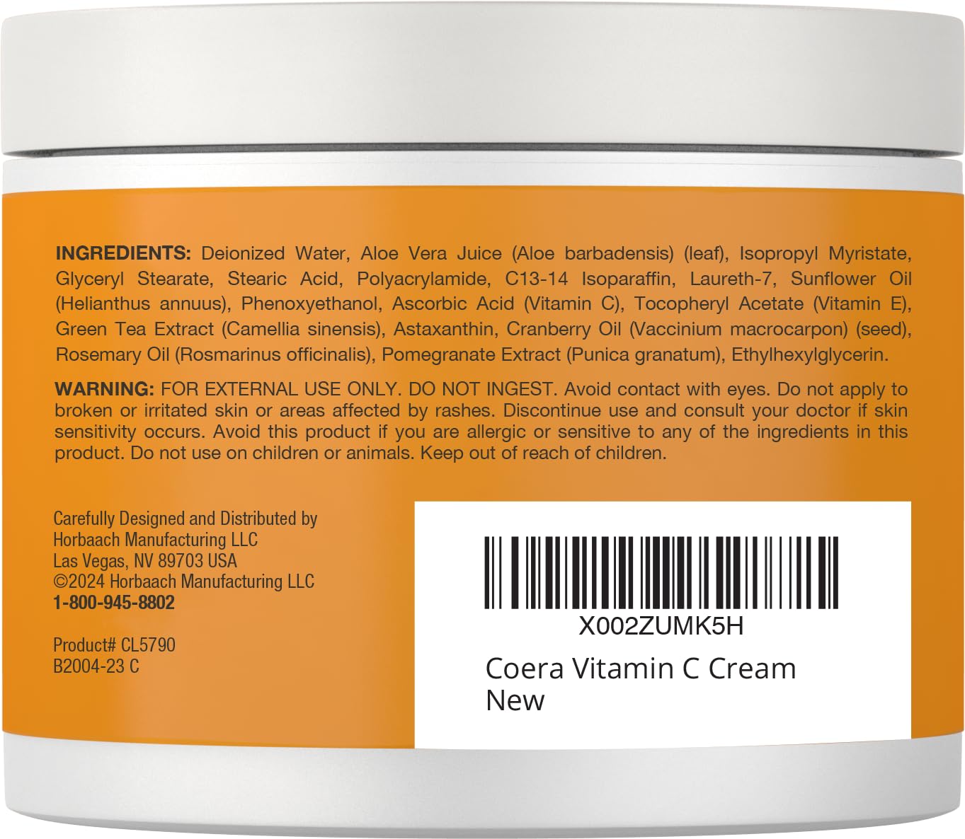 Coera Vitamin C Cream | 4oz | For Face, Dark Spots, Body, and Skin | Brightening, Hydrating, & Firming Moisturizer | Free of Parabens, SLS