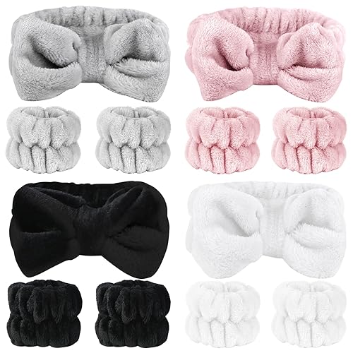 SLNZAPTY 12 PCS Face Wash Headband Wristband Set for Women Girls, Soft Microfiber Facial Spa Hair Wraps Makeup Skincare Bath Headbands Wrist Bands