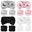 SLNZAPTY 12 PCS Face Wash Headband Wristband Set for Women Girls, Soft Microfiber Facial Spa Hair Wraps Makeup Skincare Bath Headbands Wrist Bands
