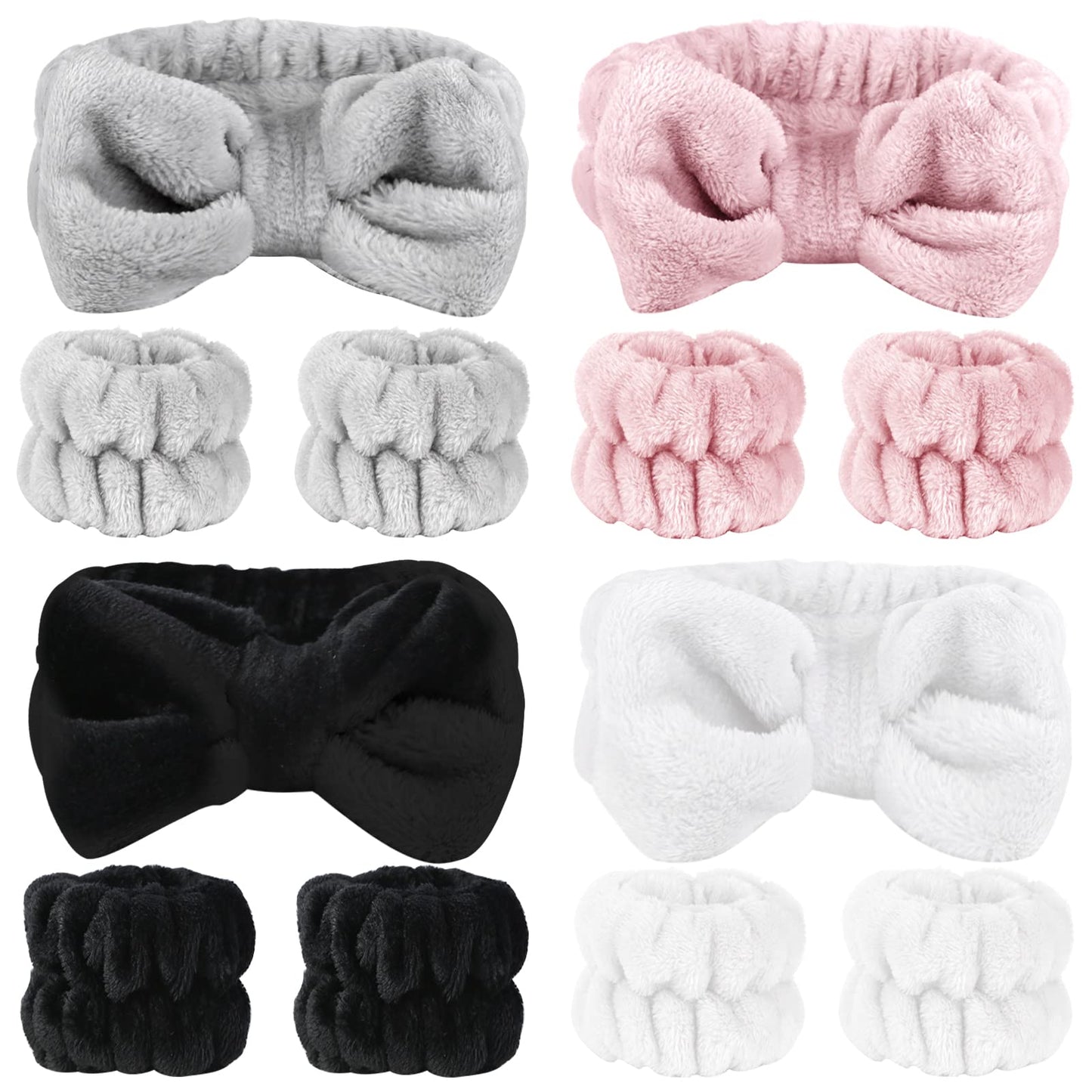 SLNZAPTY 12 PCS Face Wash Headband Wristband Set for Women Girls, Soft Microfiber Facial Spa Hair Wraps Makeup Skincare Bath Headbands Wrist Bands