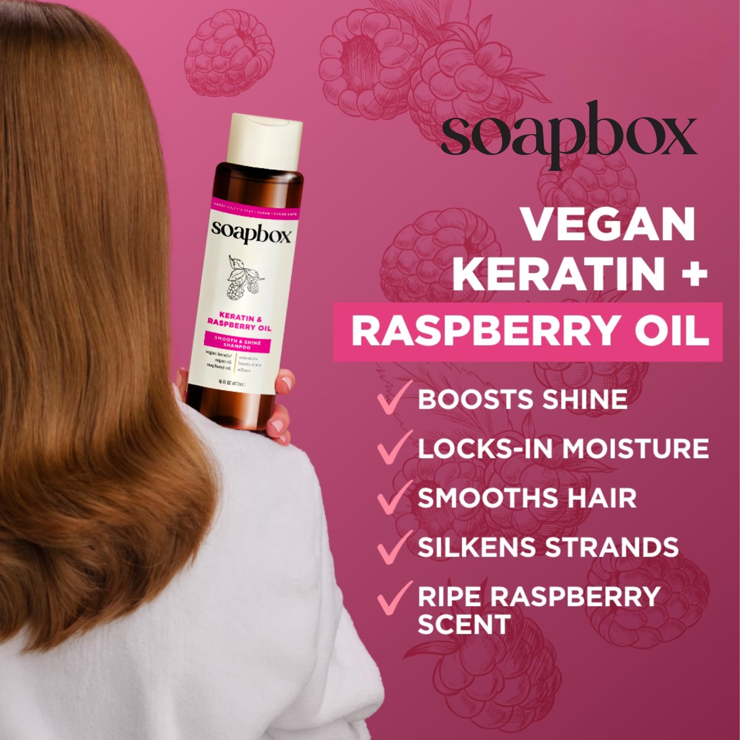 Soapbox Keratin & Raspberry Seed Oil Shampoo & Conditioner Set, Leaves Hair Shiny, Smooth & Glossy - Clean Ingredients Free of Harsh Chemicals