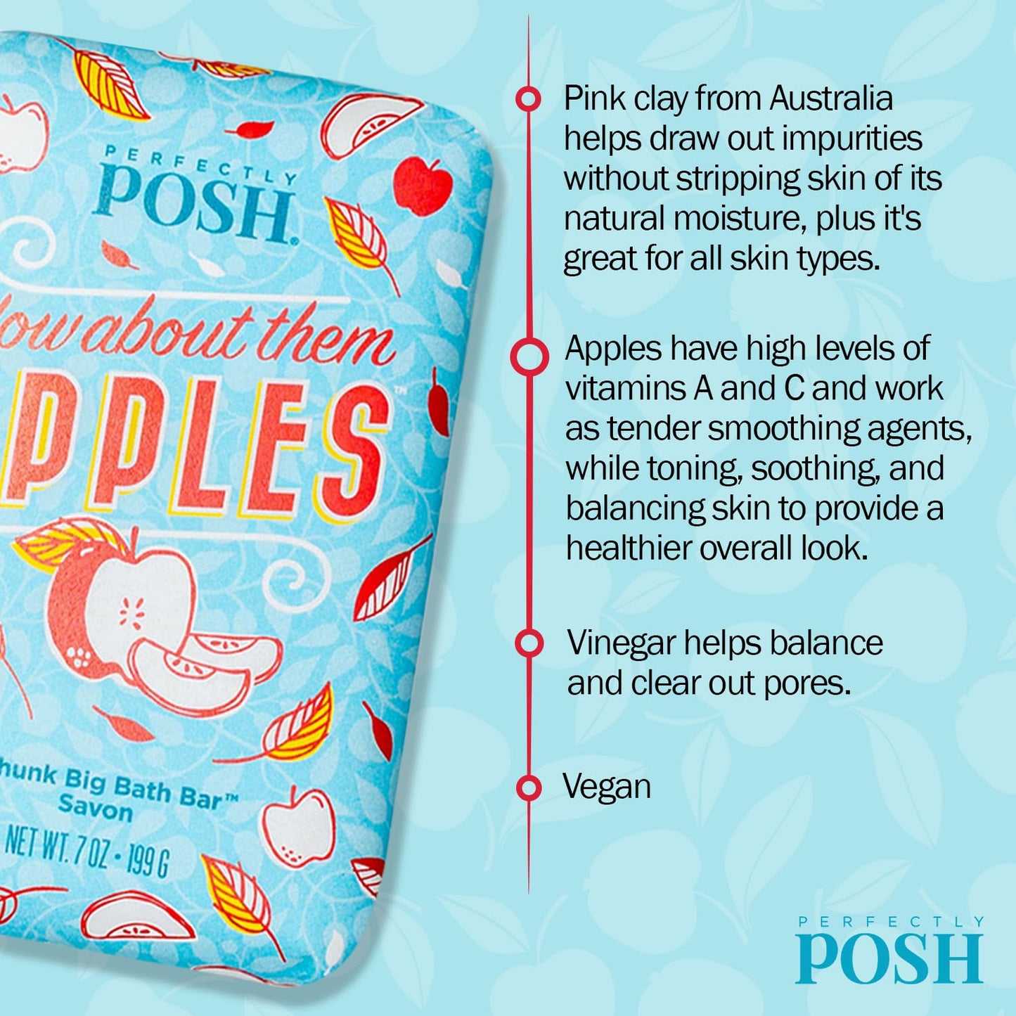 Perfectly Posh - How About Them Apples Big Bath Bar - Nourishing Soap with Cinnamon & Apple Fragrance - for Energizing Bath Time - 7oz