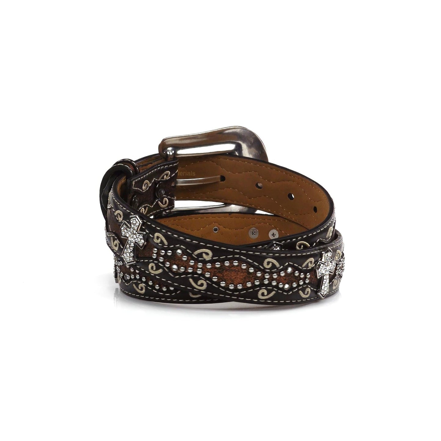 ARIAT Youth Girls Rhinestone Cross Conchos Faux Crocodile Belt, Brown, 24