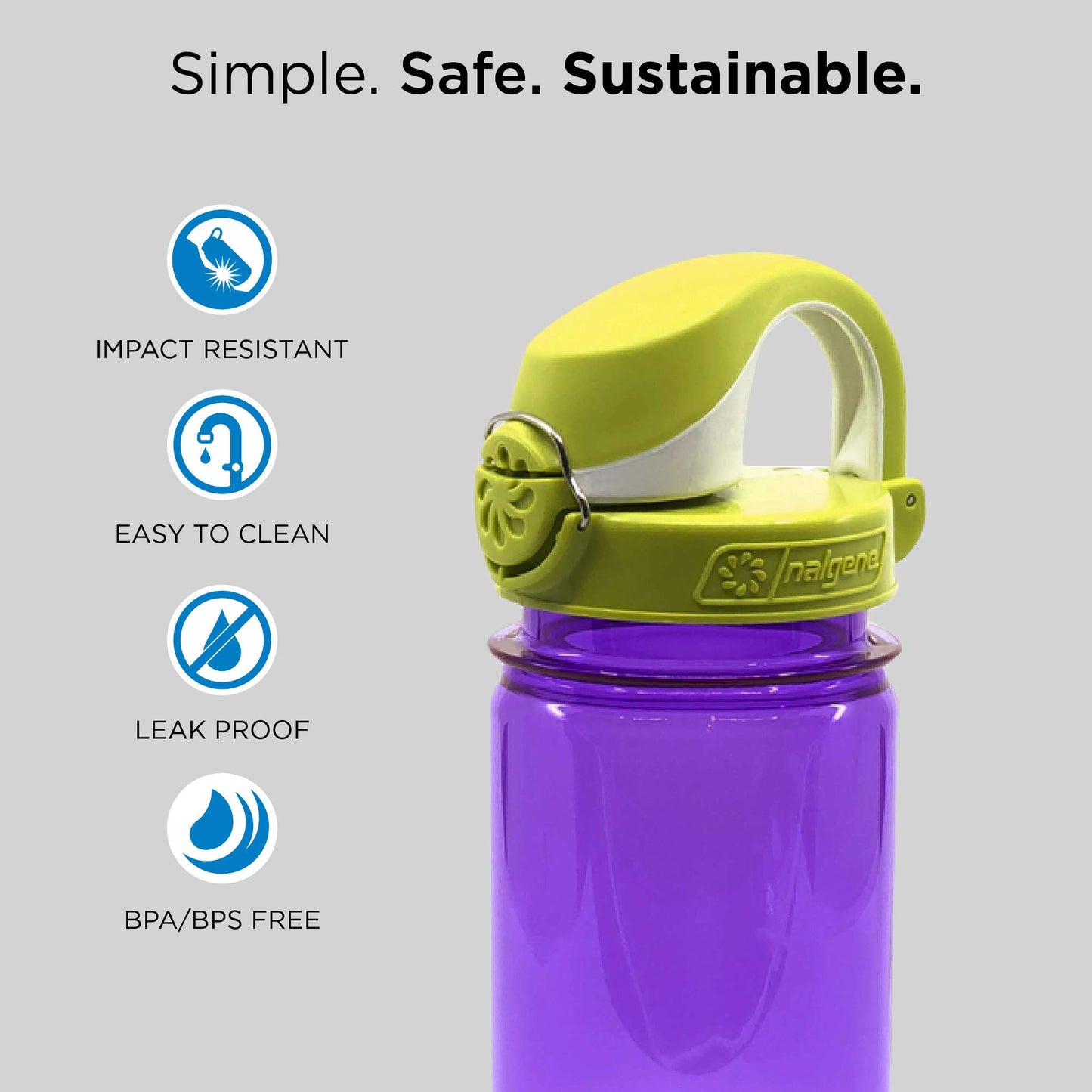 Nalgene Kids On The Fly Water Bottle, Leak Proof, Durable, BPA and BPS Free, Carabiner Friendly, Reusable and Sustainable, 12 Ounces, Green