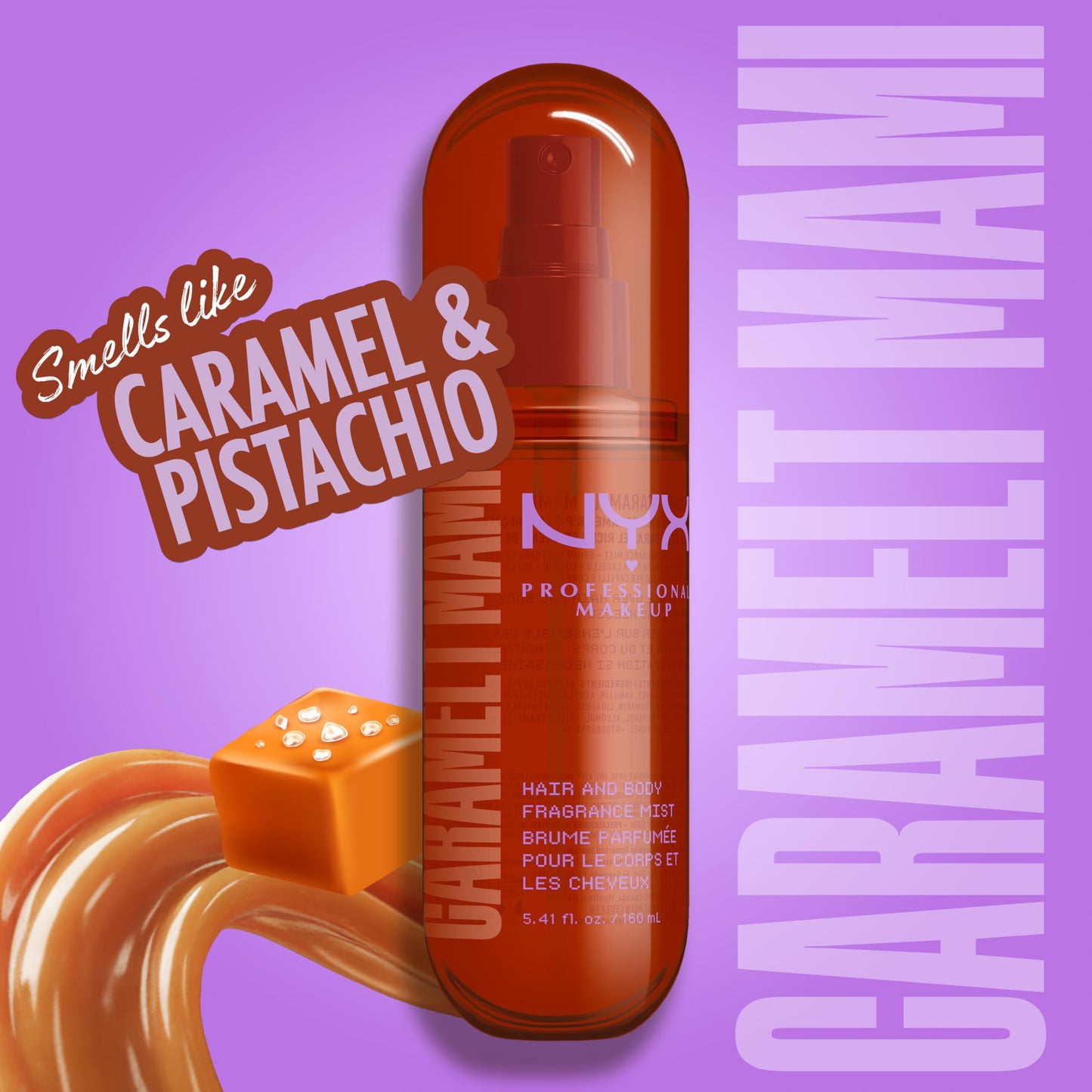 NYX PROFESSIONAL MAKEUP Fat Oil Fragrance Mist Perfume in Caramelt Mami, Caramel Scented Long Lasting Hair & Body Spray With Brown Sugar & Pistachio
