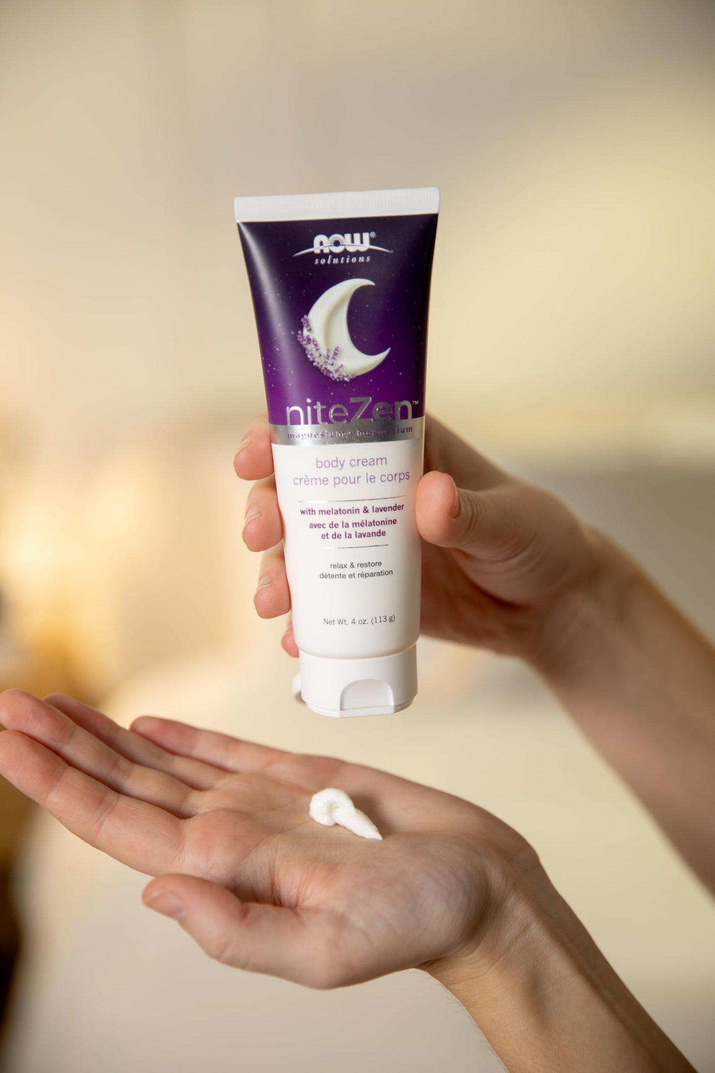 NOW Solutions, niteZen™, Magnesium body cream, with Melatonin and Lavender, 4 oz (113 g)